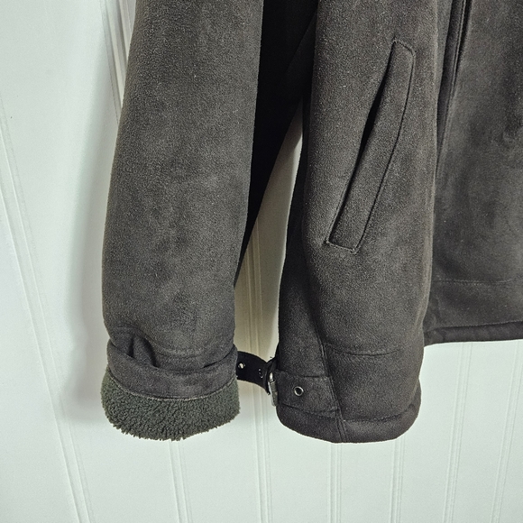 ZARA Black Faux Suede Aviator Jacket Shearling Lined Zip Coat Mens L - Picture 4 of 14